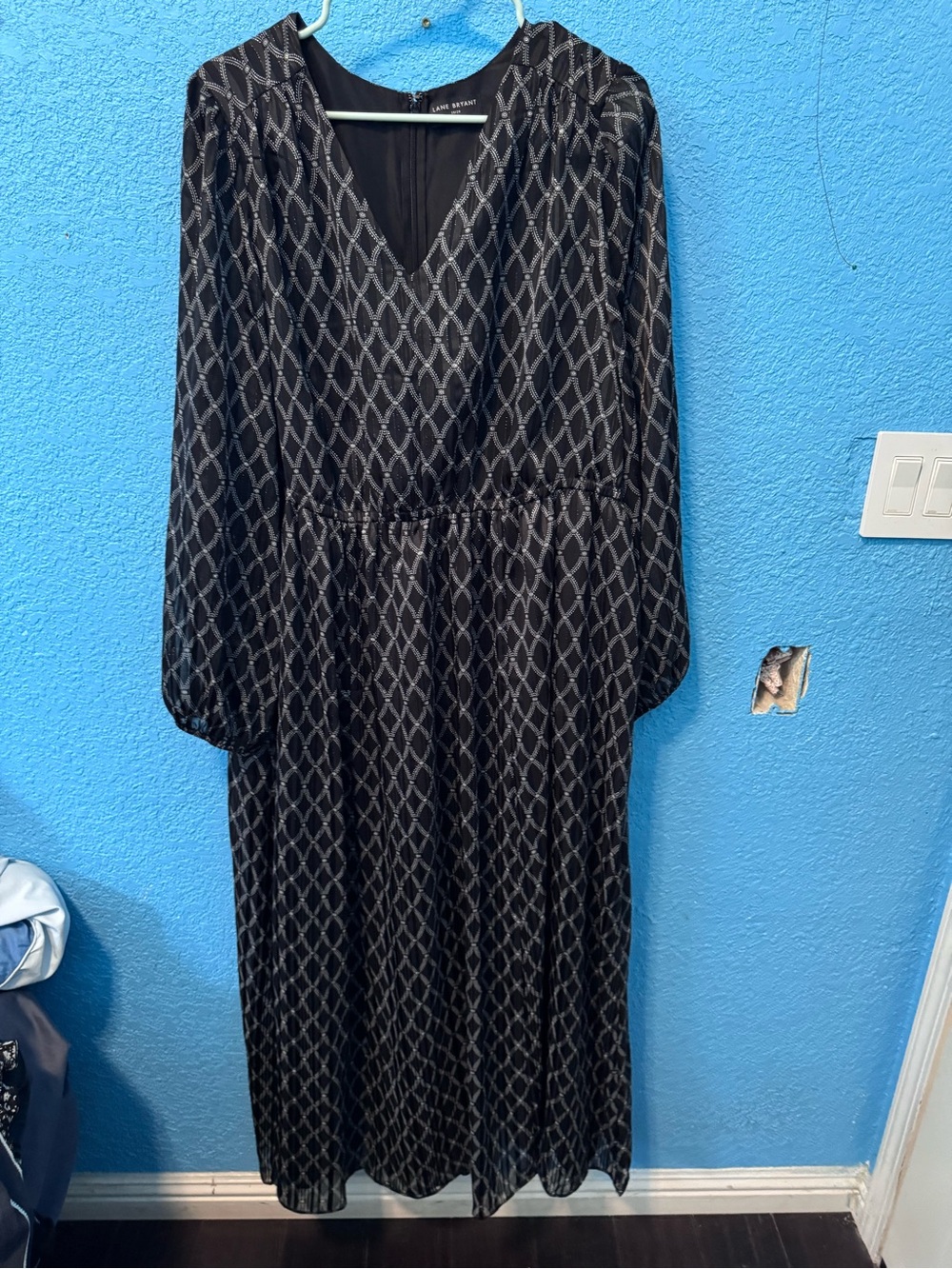Lane Bryant Black Maxi Dress with Silver Geometric Print